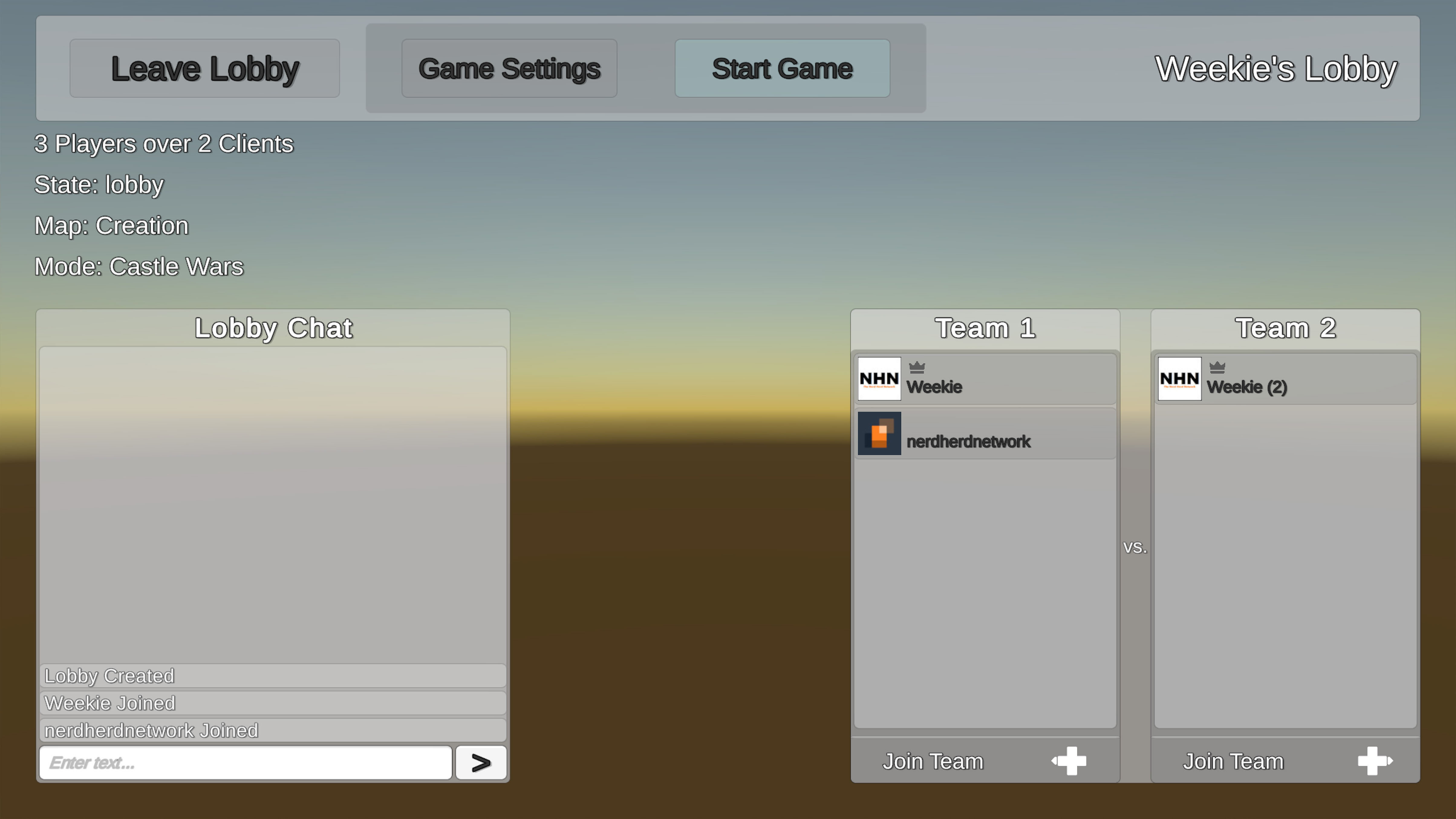 Castle Wars Multiplayer Lobby with Steam Icons