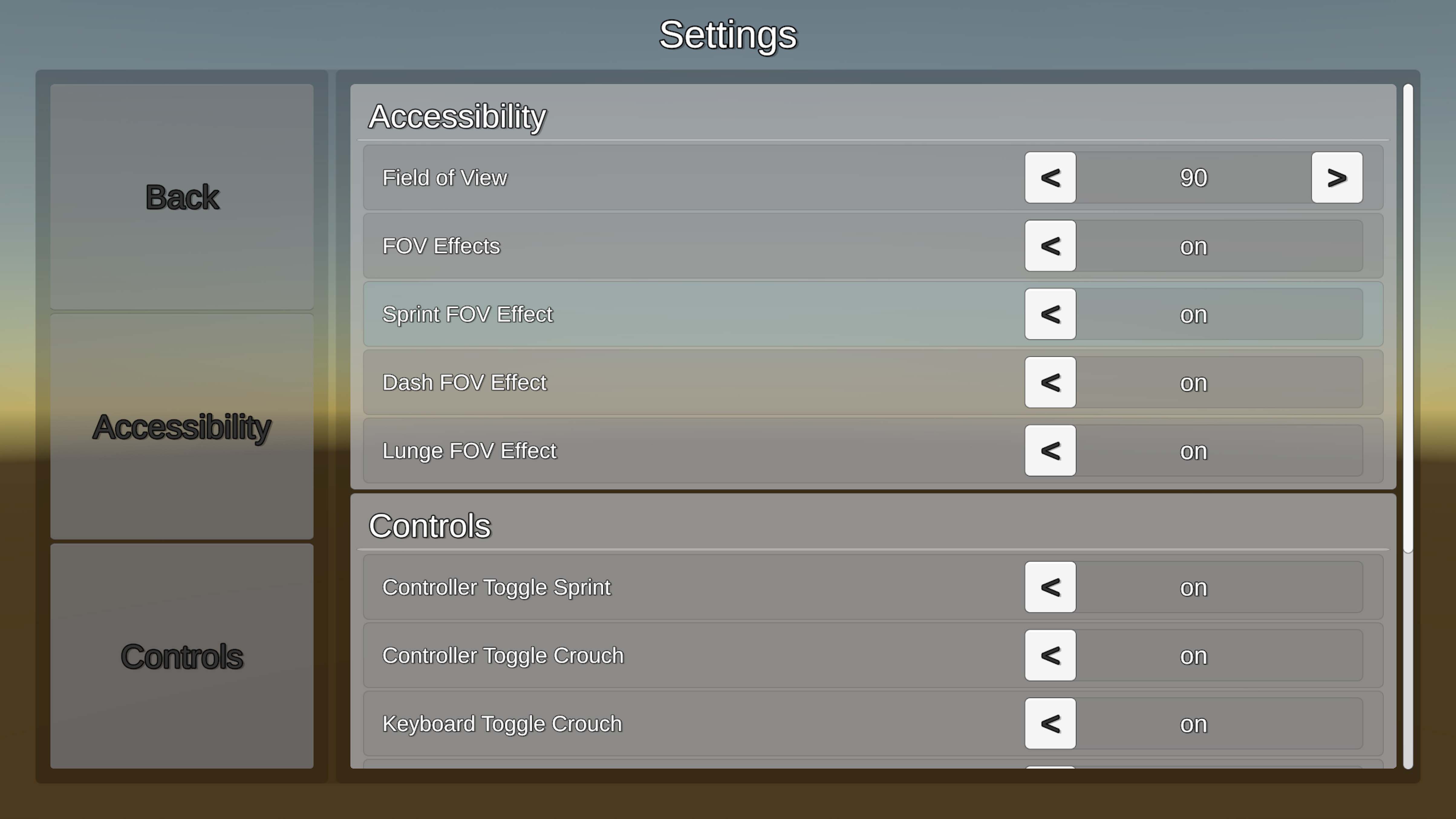 Castle Wars auto-generated settings menu